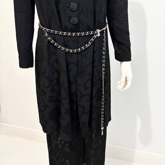 St John Chain Belt Black Ribbon and Bronze Metal Chain Rhinestones OSFM Vintage main image 10